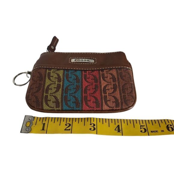 Fossil Brown Signature Leather & Canvas Mini Pouch Key Ring Wallet - Picture 5 of 6
